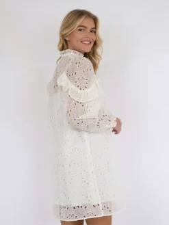 Abby Embroidery Kjole, Ivory, 34