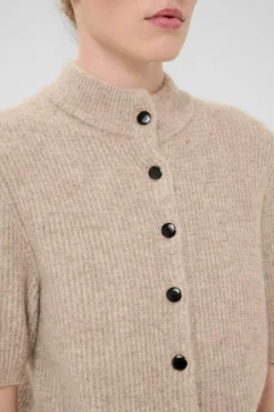 AlphaGZ Kortærmet Cardigan, Warm Sand Melange, XL