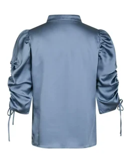 Alvira Drapy Satin Bluse, Dusty Blue, 40