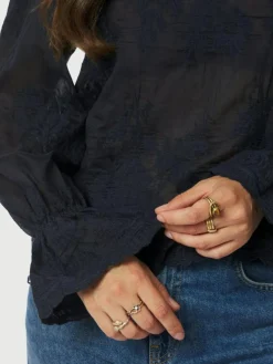 Amara Big Embroidery Bluse, Navy, 40