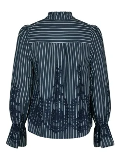 Amara Stripe Emb Bluse, Navy, 40