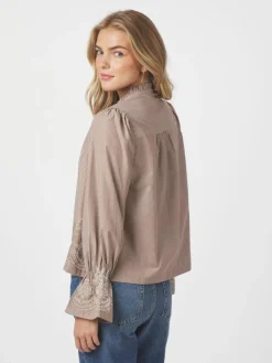 Amara Striped Emb Bluse, Camel, 36