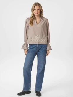 Amara Striped Emb Bluse, Camel, 36