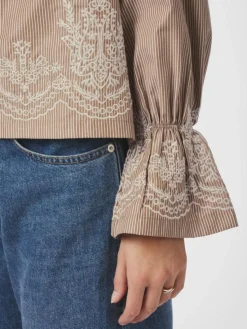 Amara Striped Emb Bluse, Camel, 36