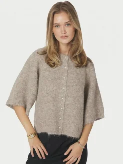 Amaya Fluffy Knit Cardigan, Beige Melange, 36