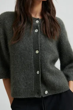 Andrea Knit Rib Cardigan, Beluga, L