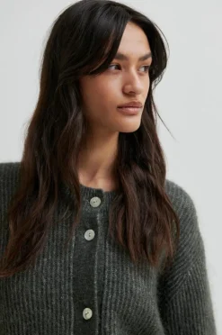 Andrea Knit Rib Cardigan, Beluga, L