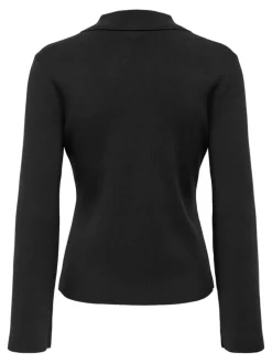 Andrea Zip Polo Cardigan, Black, L