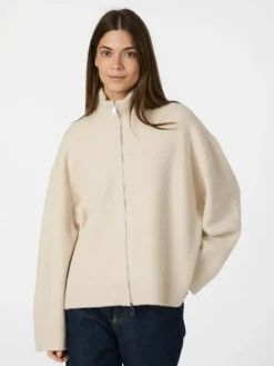 Asley Zip Knit Cardigan, Ivory, 40
