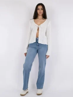 Bates Crochet Knit Cardigan, White, 42