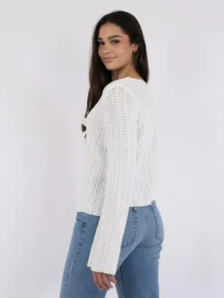 Bates Crochet Knit Cardigan, White, 42