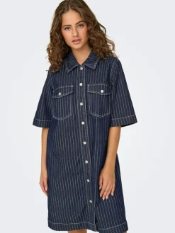 Belle Stripe Kjole, Dark Blue Denim, XS