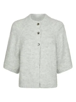 Benuta Fluffy Knit Cardigan, Light Grey Melange, 36