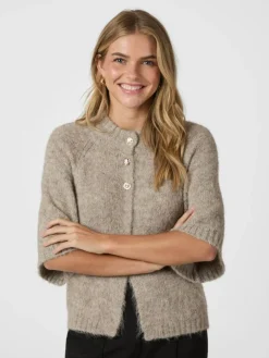 Benuta Fluffy Knit Cardigan, Beige Melange, 38