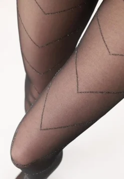 Bright Chevron Sheer Strømpebukser, Black, L/XL