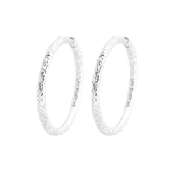 Brushed Medium Creoler, Silver Plated