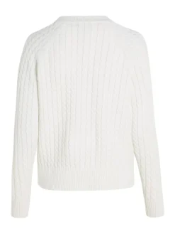 Cable V-Neck Sweater, Ecru, S