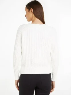 Cable V-Neck Sweater, Ecru, S