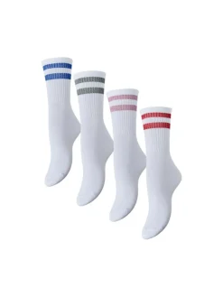 Cally Stripe 4-pak Strømper, White, One size