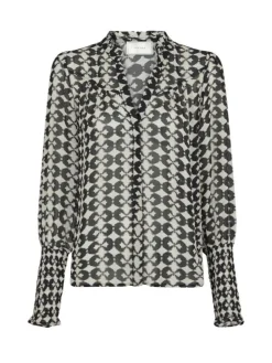 Camisa Graphic Print Bluse, Black, 36