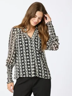 Camisa Graphic Print Bluse, Black, 36