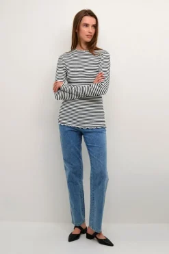 CandaceKB Langærmet T-shirt, Egret/Night Sky Stripe, S