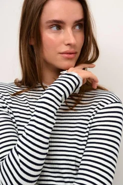 CandaceKB Langærmet T-shirt, Egret/Night Sky Stripe, S