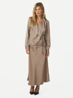 Caprina Heavy Sateen Bluse, Dark Taupe, 40