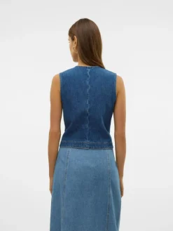 Carley Rhinetone Vest, Medium Blue Denim, M