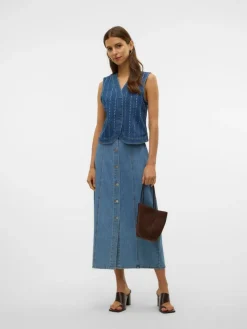 Carley Rhinetone Vest, Medium Blue Denim, M