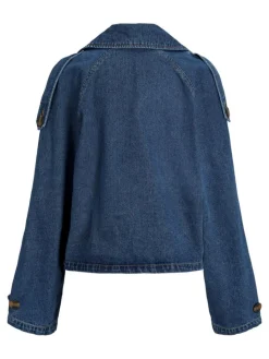 Carlie Short Denim Trenchcoat, Medium Blue Denim, L