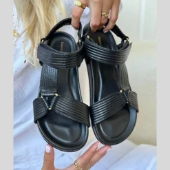 Carrie Leather Sandaler, Black, 36