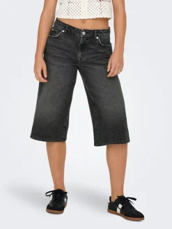 Cobain Wide Lange Shorts, Black Denim, M