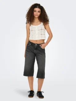 Cobain Wide Lange Shorts, Black Denim, M