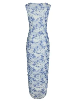 Corilina Long Mesh Kjole, Light Blue, 42