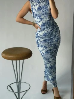 Corilina Long Mesh Kjole, Light Blue, 42