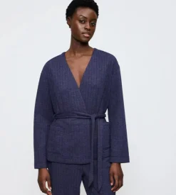 Cozy Comfort Quilted Robe Bluse, Blue Dark Combination, 44