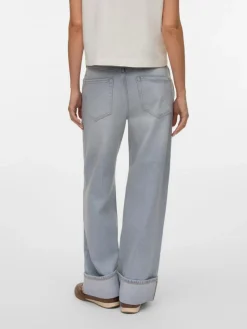 Darcy Wide Fold Up Jeans, Light Grey Denim, W27/L30