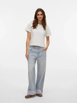 Darcy Wide Fold Up Jeans, Light Grey Denim, W27/L30