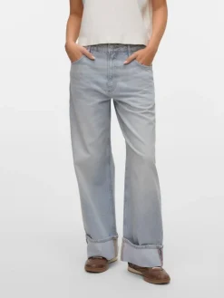 Darcy Wide Fold Up Jeans, Light Grey Denim, W27/L30