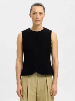 Darla Knit Button Vest, Black, L
