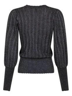 Dary Glitter Strikbluse, Black, 34