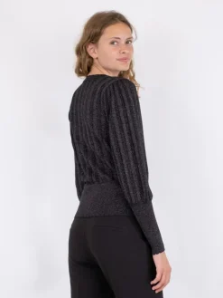 Dary Glitter Strikbluse, Black, 34