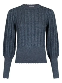 Dary Glitter Strikbluse, Steel Grey, 34