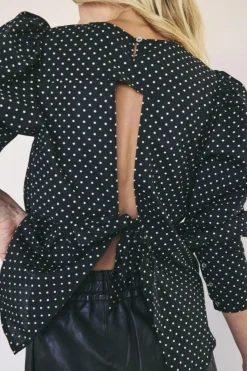 DavinaCC Dot Tie Bluse, Black, XL