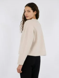 Detri Solid Knit Striktrøje, Ivory, 42
