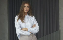 DevinCC Stripe Tie Skjorte, Blue, L