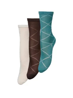 Diamond Glitter 3-pak Strømper, Off-White/Brown/Blue, 39/41