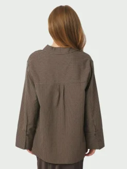 Dita Striped Line Skjorte, Dark Brown, 36