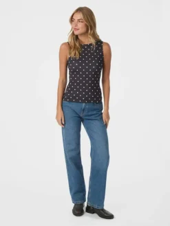 Ditty Jersey Dot Top, Black, 40